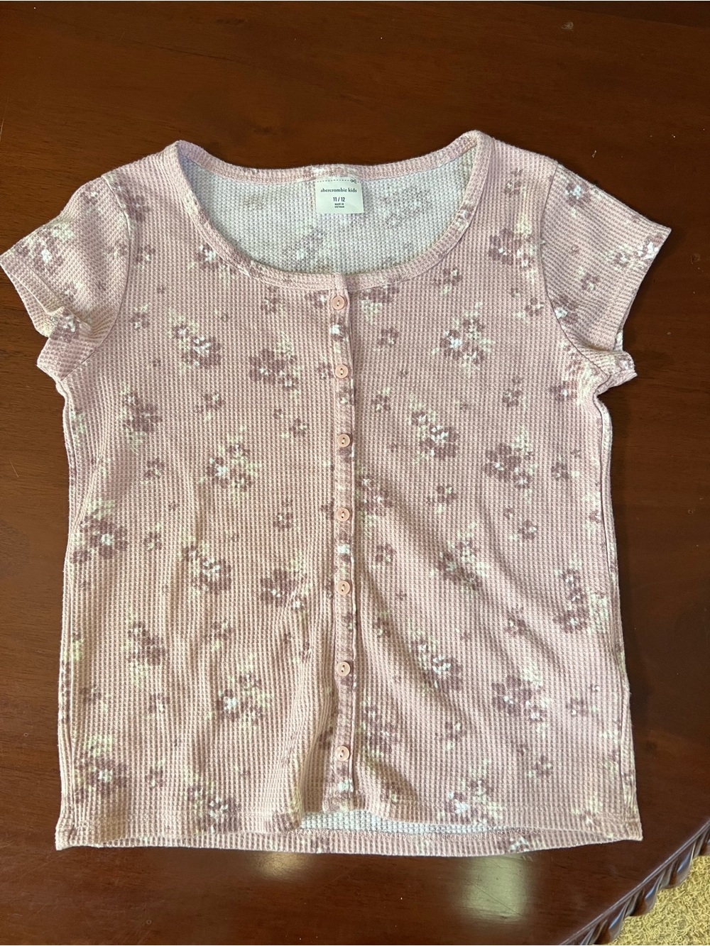 abercrombie kids Pink Floral Button-Front Waffle Top - Picture 1 of 4